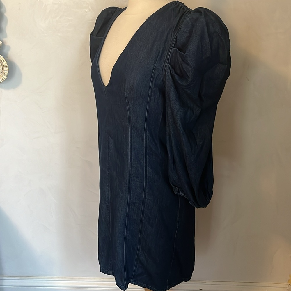NWTS Zara Denim Mini Dress w/3/4 puff sleeves & back sliver zipper Size Large - Picture 7 of 16